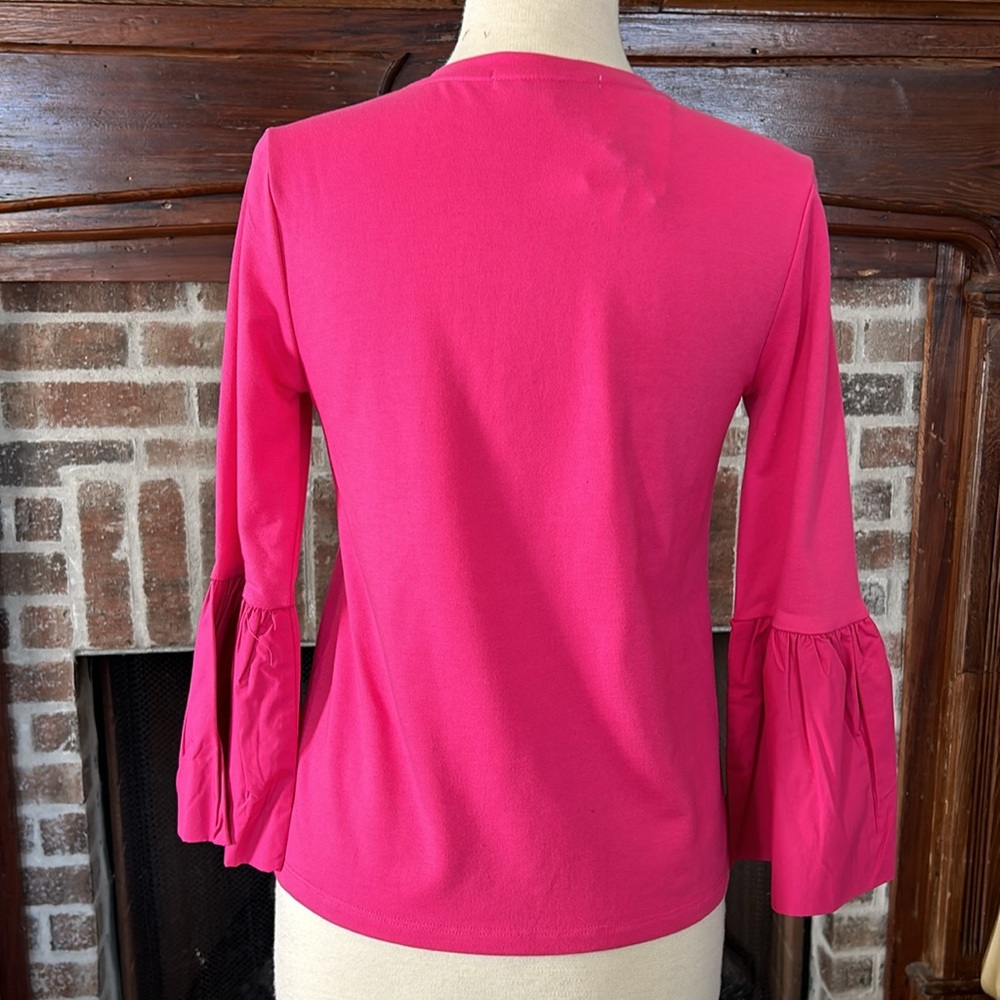 English Factory Size Small Magenta Cotton Bell Sleeve top - Picture 3 of 4